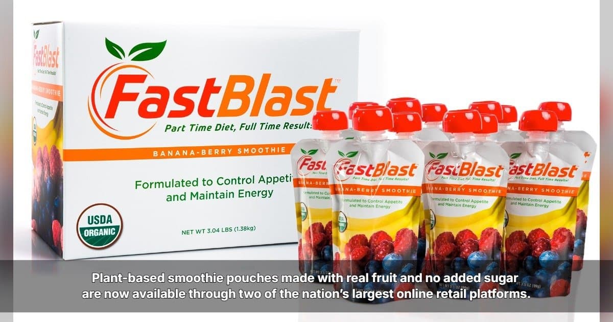 FastBlast Banana-Berry Smoothie Now Available on Amazon and Walmart.com, Expanding National Access to Plant-Based Nutrition